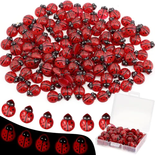 120 piezas Mariposas Luminosas Mini, Miniaturas de Mariquitas en Resina, Figuras de Animales que Brillan en la Oscuridad para Jardín de Hadas, Casa