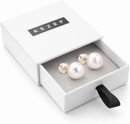 Miniatura 5 de KEZEF Aretes de perlas para mujer, oro real de 14 quilates, perlas cultivadas de agua dulce con mariposa dorso de oro de 14 quilates con silicona