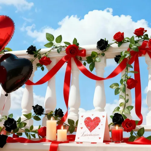 Miniatura 4 de GREENTIME - Guirnalda de flores artificiales 2 unidades, 4 metros de vid de rosas falsas, 9 cabezas de rosas, para arco de boda, centro de mesa
