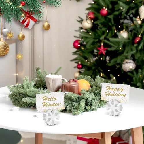 Miniatura 7 de Kigley 24 portatarjetas de madera de alce de Navidad de 2.17 pulgadas, soporte para números de mesa de Navidad, 4 estilos, letrero de mesa de madera