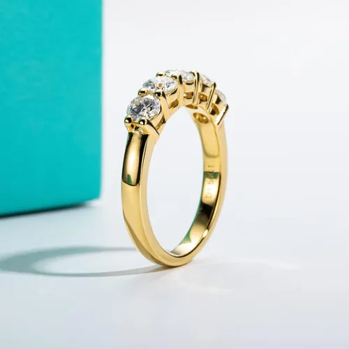 Miniatura 4 de AnuClub 5 Stone Moissanite Ring 1.5cttw D Color Lab Diamond Gold Plated Silver Stackable Rings For Women With Certificate