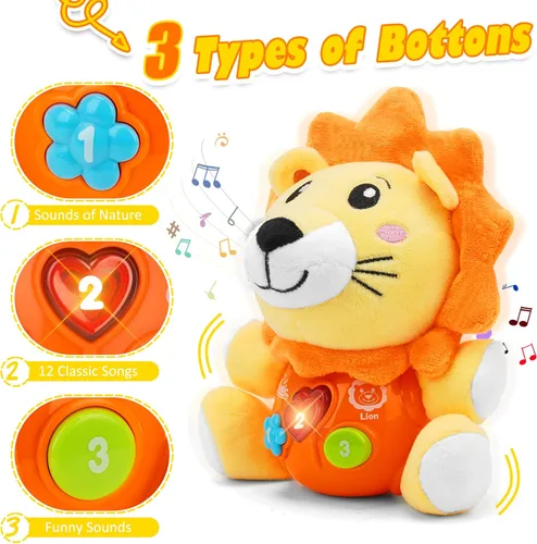 Miniatura 2 de Juguetes para bebés de 6 a 12 meses - Juguete de peluche musical de león para bebés de recién nacidos a 1 año para niños y niñas