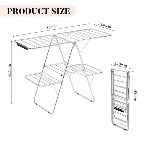 Miniatura 3 de APEXCHASER Tendedero de secado de ropa con 4 alas, estante de secado de acero inoxidable con clips para calcetines, conectores metálicos, altura