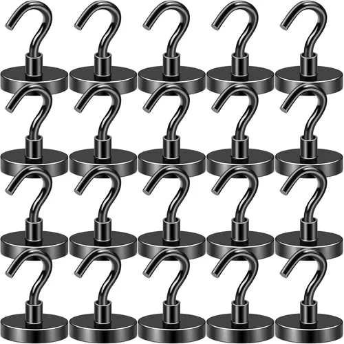 Miniatura 42 de Diymag Ganchos magnéticos, resisten 80 lb, 20 unidades, neodimio de tierras raras fuertes para colgar, colgador magnético para cortina, hogar, Negro