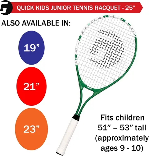 Miniatura 2 de Gamma Quick Kids - Juego o kit de raqueta de tenis junior de 25 pulgadas con un cubo de 48 pelotas de transición de fieltro verde brillante/verde