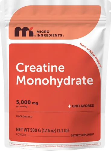 Micro Ingredients Monohidrato de creatina en polvo, 17.64 oz (1.1 libras), 5000 mg por porción, creatina en polvo micronizada, sin sabor, sin