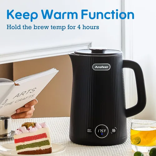 Miniatura 6 de Arofeer® 1.7L (57oz) Hervidor Eléctrico Grande con Control de Temperatura, Hervidor de Té Eléctrico para 7+ Tazas de Café y Té, Hervidor de Agua