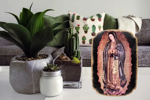 Miniatura 5 de mrcjsales: Placa Nuestra Señora de Guadalupe Pregamino Artesanía en resina Símbolo cultural único marco religioso cuadro virgen de guadalupe