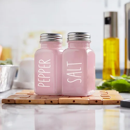 Miniatura 5 de Juego de saleros y pimenteros rosados, decoración y accesorios de cocina rosados, bonito salero de cristal para cocina y mesa, RV, campamento