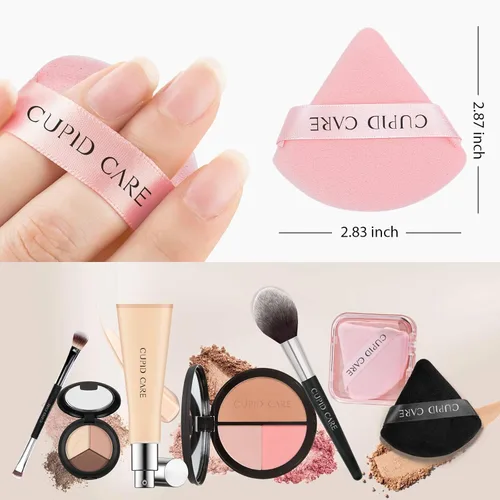 Miniatura 2 de 6 piezas de esponja en triángulo con 2 estuches de viaje, esponjas de polvo fijador para la cara, esponja de maquillaje de terciopelo para polvo