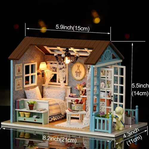 Miniatura 5 de Kit de casa de muñecas en miniatura para bricolaje, casa de muñecas de madera realista en miniatura 3D, habitación de casa de muñecas con muebles