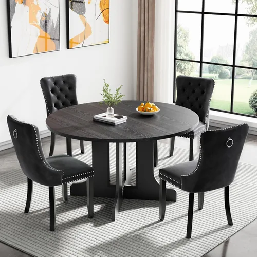Miniatura 25 de Juego de mesa de comedor de mármol sintético blanco para 6 personas, juego de mesa de comedor extensible de 7 piezas de 63 a 78.74 pulgadas con 6