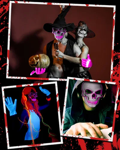 Miniatura 6 de Sumind Máscara LED de Halloween, esqueleto LED aterrador, hacker de purga que brilla en la oscuridad, para fiesta de disfraces de Halloween (rosa)