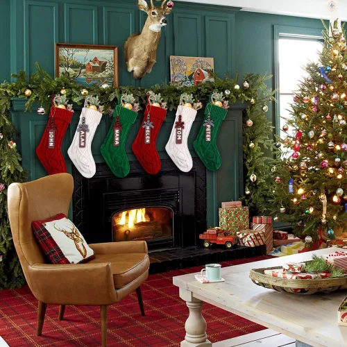 Miniatura 7 de XIMISHOP Paquete de 6 calcetines de Navidad, 18 pulgadas, calcetines grandes de punto trenzado personalizados para colgar en Navidad, decoraciones
