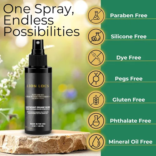 Miniatura 5 de Lion Locs - Spray de agua de rosas para rastas y rastas - Acondicionador vegano orgánico con aloe, aceites, vitaminas y glicerina