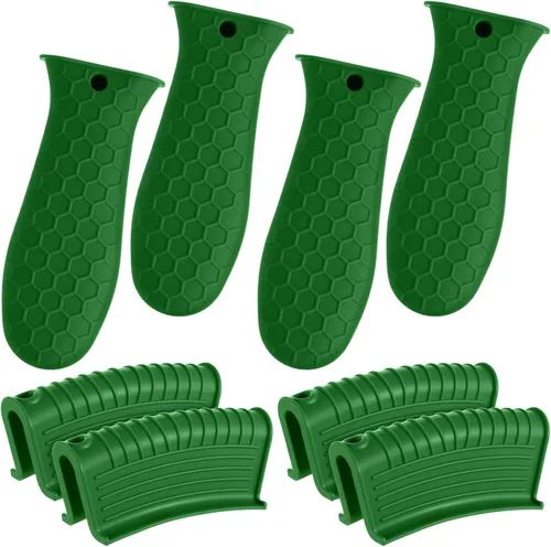 Miniatura 15 de Patelai Juego de 8 soportes de silicona para ollas, funda de mango de hierro fundido, resistente al calor, agarradera, antideslizante, reutilizable