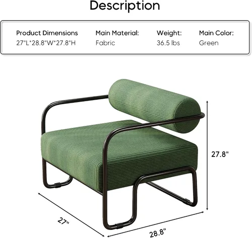 Miniatura 2 de Yogald - Silla decorativa moderna, con marco de metal, cómoda y suave silla de lectura tapizada, para sala de estar, dormitorio, oficina en casa