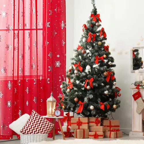 Miniatura 2 de Cortinas traslúcidas de Navidad para sala de estar, cortinas transparentes con estampado de copos de nieve de lujo, cortinas con bolsillo