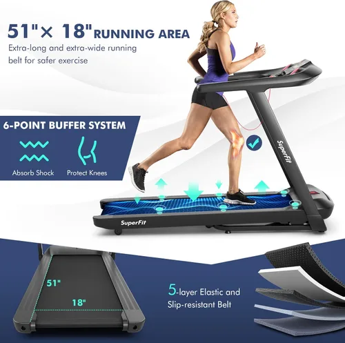 Miniatura 3 de Goplus Caminadora plegable de 4.75 HP con 15% de inclinación automática, caminadora eléctrica Superfit con control de voz y aplicación, 20 programas
