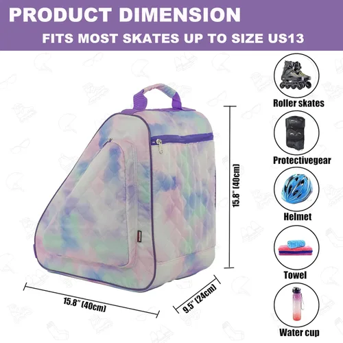 Miniatura 4 de HEXIFUL Bolsa para Patines de Hielo, En Línea, Roller y Quad - Para Niños y Adultos Acuarela/Púrpura 010