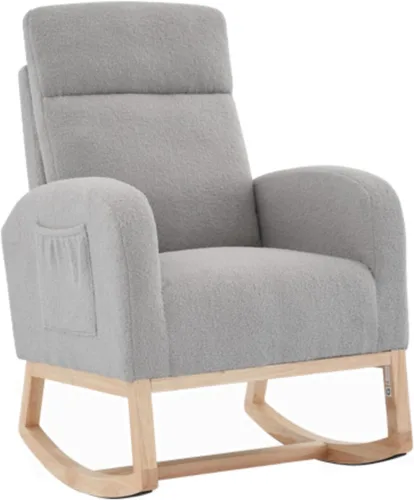 Miniatura 9 de IDEALHOUSE Mecedora para guardería, mecedora tapizada con respaldo alto y bolsillo lateral, cómoda silla de lactancia para lactancia, sillón