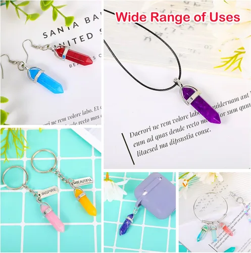 Miniatura 3 de Jexine 130 colgantes de cristal hexagonales a granel, con piedras preciosas naturales, collar de chakras con forma de bala de cuarzo con bolsa