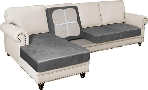 Miniatura 36 de Fundas para sofá modular, funda para sofá con aspecto de cuero, forma de L, 2 piezas, funda elástica suave para sofá seccional, protector de muebles