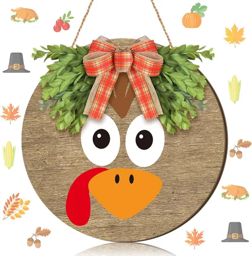 Miniatura 14 de Boao Decoraciones de puerta de Navidad de madera con texto en inglés «Merry Christmas» para puerta delantera, colgador de letrero con lazo rojo a