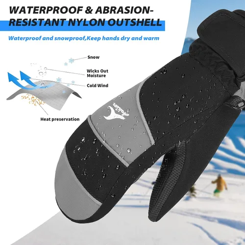 Miniatura 3 de Achiou Guantes de esquí para niños, guantes de nieve impermeables de invierno para niños, guantes de snowboard cálidos para pantalla táctil