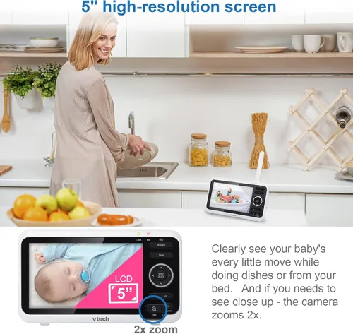 Miniatura 6 de VTech [Actualizado] Monitor de bebé VM350-2, pantalla de 5 pulgadas, 2 cámaras, rango de 1000 pies, visión nocturna, audio de 2 vías, canciones