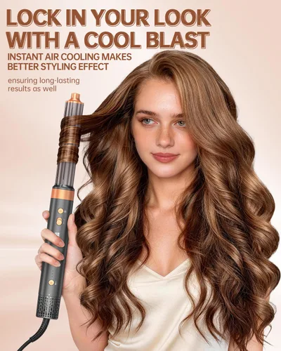 Miniatura 5 de Cepillo secador de pelo Air Styler: herramientas de doble voltaje 7 en 1 con alisador de aire caliente, rizadores de envoltura automática