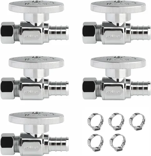 Miniatura 8 de Válvula de Parada Angular WiseWater 1/2" FNPT x 3/8" OD de Compresión, Válvula de Cierre de Inodoro de Cuarto de Vuelta de Latón Cromado para Baño