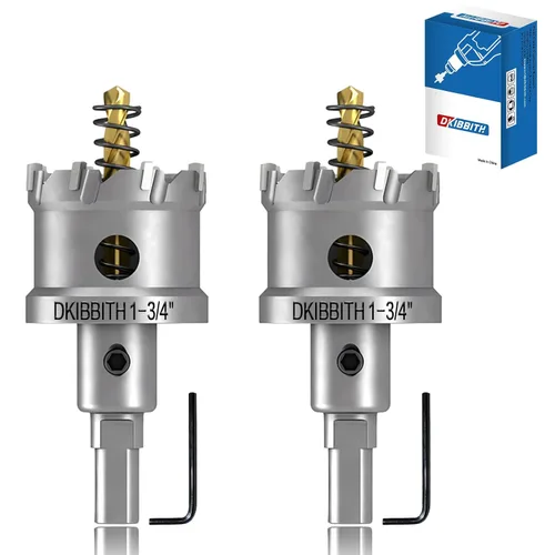 TCT Juego de sierra perforadora, 2 paquetes de cortadores de agujeros con punta de carburo de tungsteno de 1-3/4" (45mm) resistentes para acero