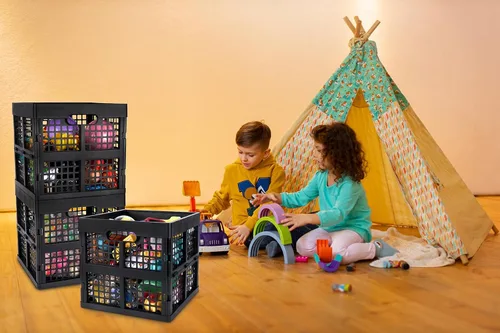 Miniatura 8 de Eslite Paquete de 3 Cajas de Almacenamiento de Plástico Plegables, Cajas Plegables para Almacenamiento, 16L (Negro)