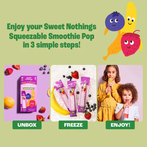 Miniatura 5 de Sweet Nothings, Banana Berry, Paletas de batido de fruta exprimible para niños orgánicas USDA, paquete de valor de 24 - sin colorantes, sin azúcar