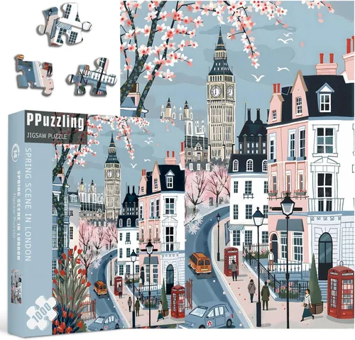 Miniatura 2 de London Spring Puzzles para adultos 1000 piezas, rompecabezas de paisaje urbano europeo, rompecabezas romántico de escena de viaje