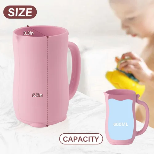 Miniatura 4 de mandoo Taza de enjuague de baño para bebés, silicona de grado alimenticio, taza de enjuague para champú y lavado corporal para niños con mango