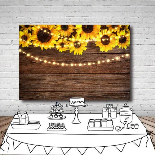 Miniatura 5 de Telones de fondo de madera de girasol de 7 x 5 pies para fotografía, rústico, inauguración de la casa, baby shower, cumpleaños, verano, boda, tira