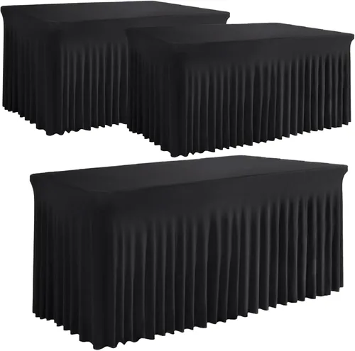 Miniatura 7 de Falda de mesa negra, de elastano, sin arrugas, 6 pies, mantel elástico ajustable lavable para mesas rectangulares para bodas, banquetes, fiestas