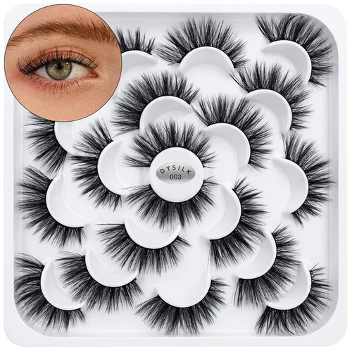 Miniatura 10 de DYSILK - 10 pares de pestañas de visón 6D, pestañas postizas dramáticas de volumen grueso pestañas postizas naturales suaves extensión maquillaje