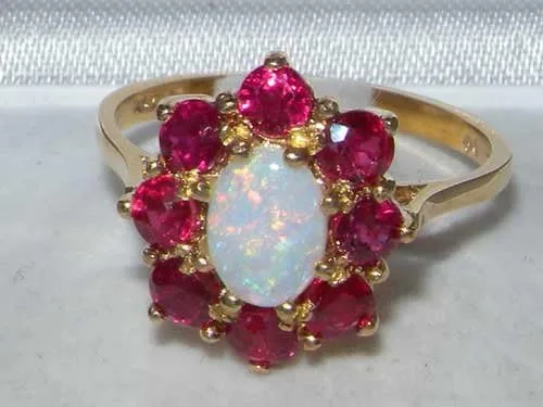 Miniatura 4 de Anillo de oro amarillo de 14 quilates con ópalo auténtico y rubí para mujer