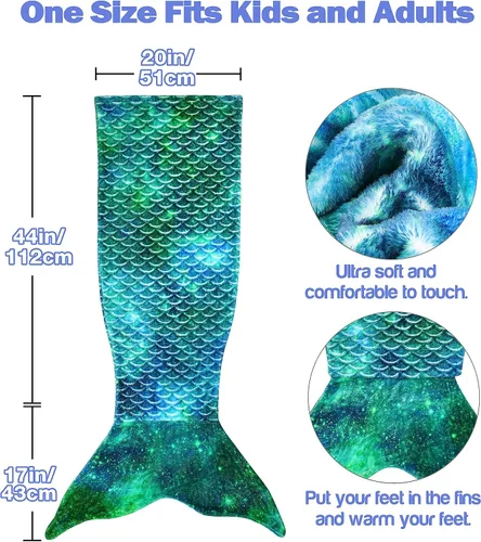 Miniatura 3 de Catalonia Manta de cola de sirena para niños, acogedor saco de dormir de sirena para niñas, patrón de escamas de pescado, regalo de sirena