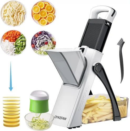 Cortador de mandolina seguro para cocina, 6 en 1 picador de verduras, espiralizador de calabacín, cortador de papas fritas para papas, cortador de