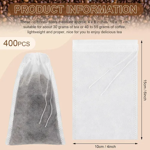 Miniatura 2 de Newwiee 400 bolsas de filtro de té, bolsas de té grandes de 4 x 6 pulgadas, desechables vacías para café suelto, malla de café frío, bolsa de filtro