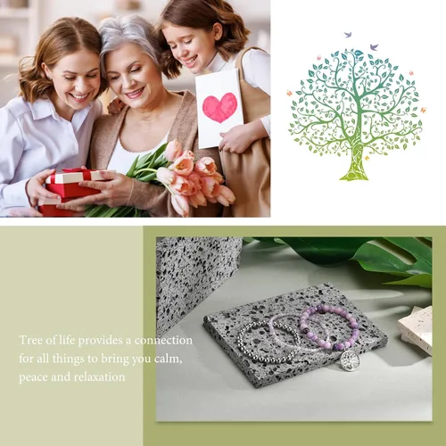 Miniatura 7 de TempBeau Life of Tree Bracelet for Women - Natural Stone Crystal Beaded Girl Stretch, Stackable Silver Chain Strand Set, Boho Bohemian Beach