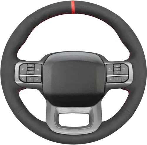 Miniatura 32 de MEWANT Funda de volante de automóvil brillante de fibra de carbono y gamuza cosida a mano para Ford F-150 2021-2023 / F-150 Lightning 2022-2023