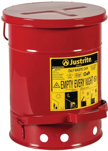 Miniatura 29 de Justrite Recipiente para desechos aceitosos de acero galvanizado de 10 galones, recipiente de seguridad metálico para trapos con aceite de 18 x 14