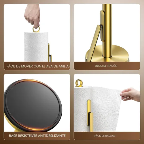 Miniatura 5 de theaoo Toallero de papel de acero inoxidable resistente con brazo de tensión, fácil de rasgar con una sola mano, moderno dispensador de encimera