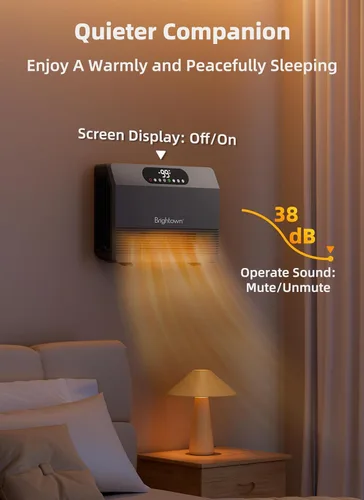 Miniatura 6 de Brightown Calentador de pared inteligente, calentador eléctrico para uso en interiores de 1500 W, 5 modos opcionales, termostato ajustable, 3-Gris