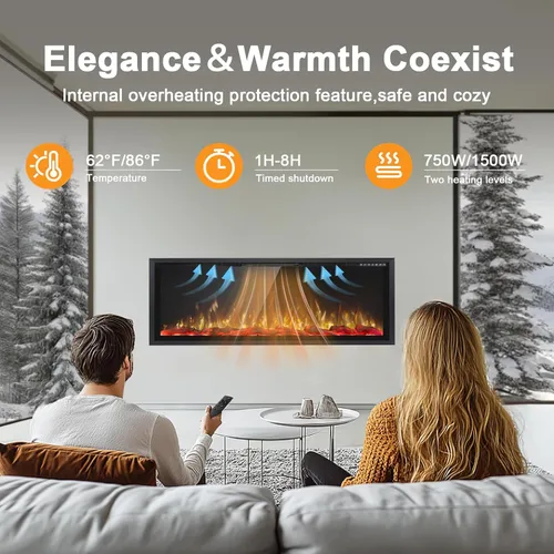 Miniatura 6 de PRETZI Chimenea eléctrica de 60 pulgadas, marco de aluminio ultra estrecho y pantalla ancha, insertos de chimenea eléctrica/montado en la pared